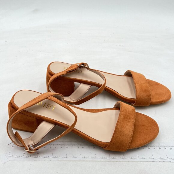 miss left Women Chic Open Round Toe Sandals Block Chunky Low Heels Brown - Picture 3 of 6